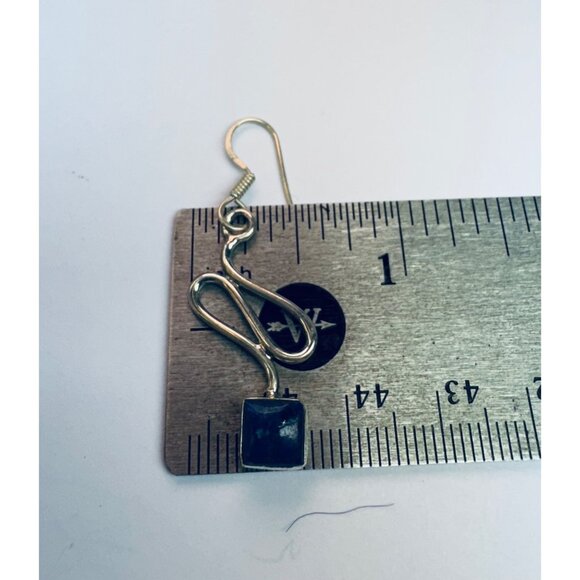 Sterling Silver 925 Lapis Lazuli Drop Dangle Earrings Hook Design, Weight 3.45g - Picture 11 of 11